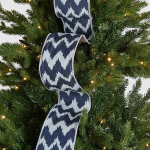 Ikat Print Denim Blue & White Festive Ribbon