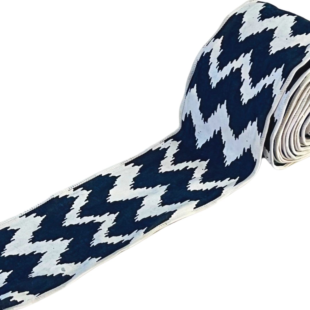 Ikat Print Denim Blue & White Festive Ribbon