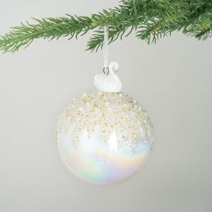 Iridescent Ball Ornament with Swan Figurine