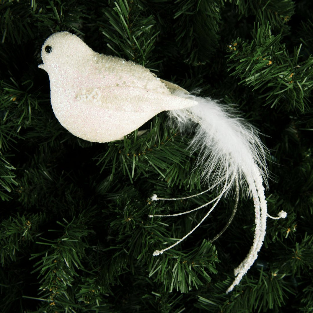 Iridescent White Bird Clip-on Ornament - Set of 6 - ironyhome
