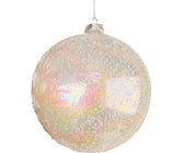 Iridescent White Glass Ball Ornament with Sugar Beads - ironyhome
