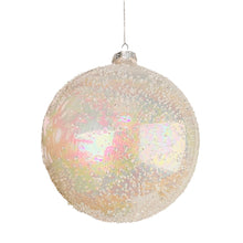 Iridescent White Glass Ball Ornament with Sugar Beads - ironyhome