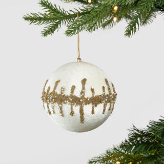 Ivory & Platinum Deluxe Velvet Glitter Ball Ornament - Set of 4 - ironyhome