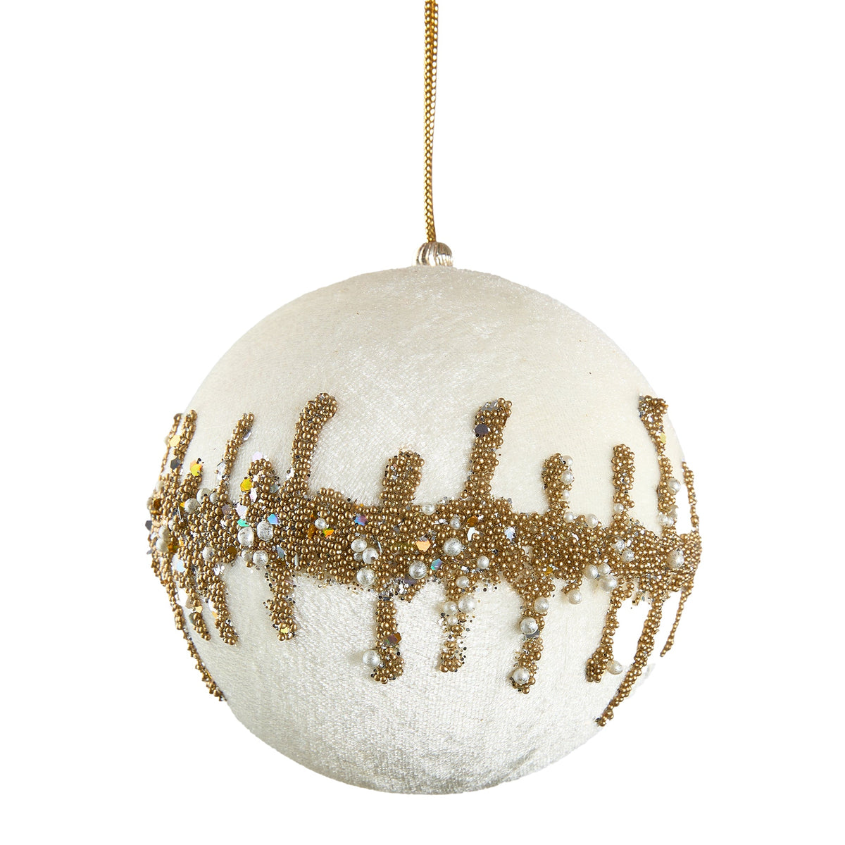 Ivory & Platinum Deluxe Velvet Glitter Ball Ornament - Set of 4