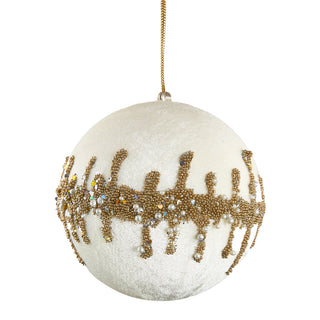 Ivory & Platinum Deluxe Velvet Glitter Ball Ornament - Set of 4 - ironyhome