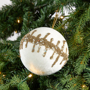 Ivory & Platinum Deluxe Velvet Glitter Ball Ornament - Set of 4