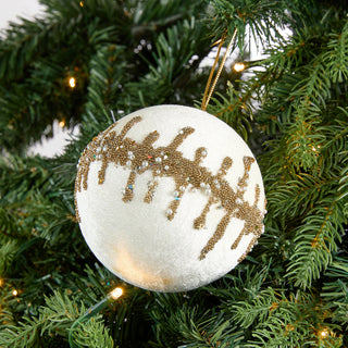 Ivory & Platinum Deluxe Velvet Glitter Ball Ornament - Set of 4 - ironyhome