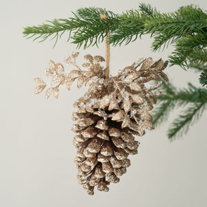 Large Pinecone Ornament with Gold Foliage - Set of 6 - ironyhome