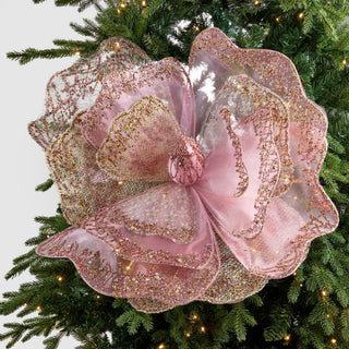 Large Pink Lace Rose Festive Pick - ironyhome