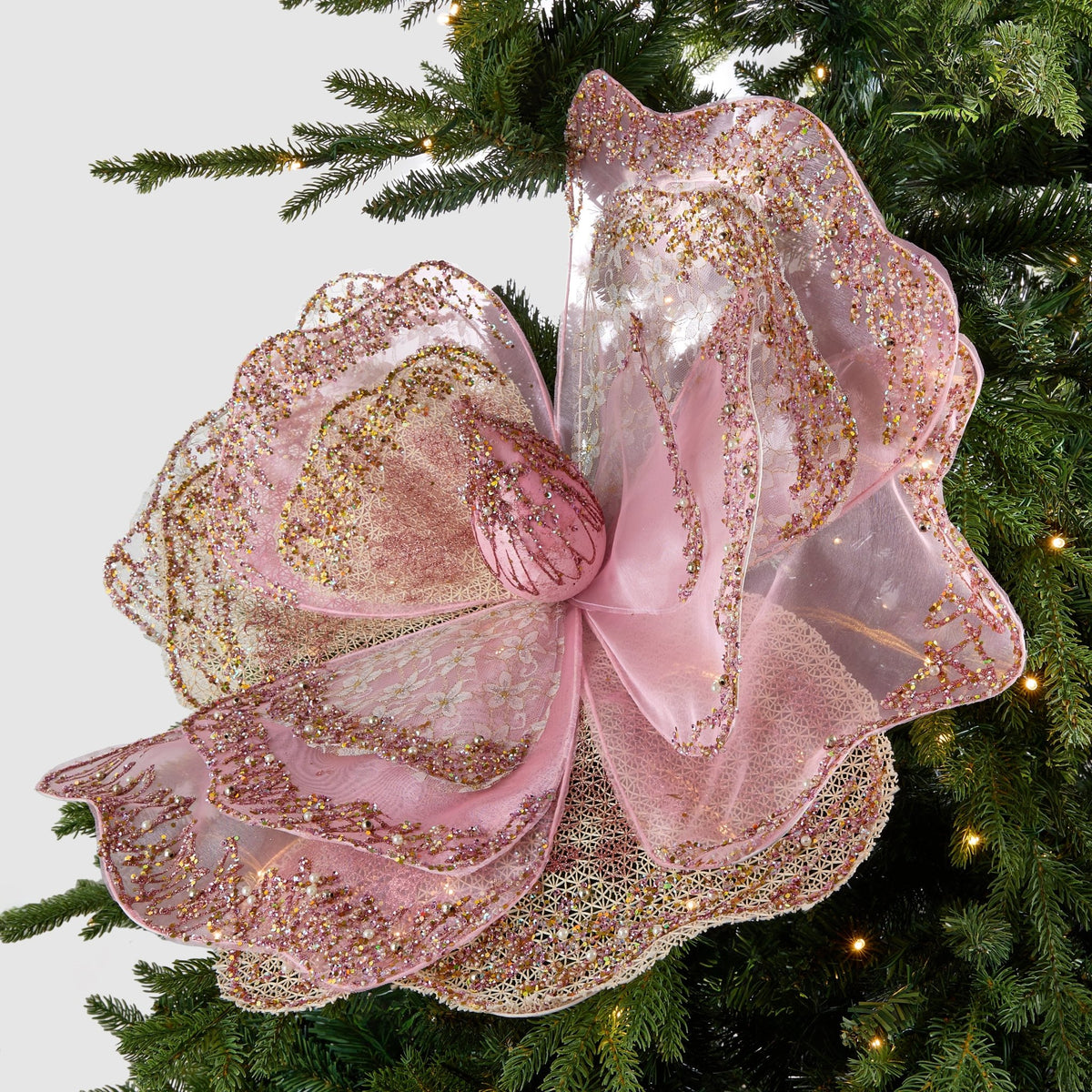 Large Pink Lace Rose Festive Pick