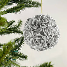 Large Silver Glitter Rose Flower Ornament - Set of 4 - ironyhome