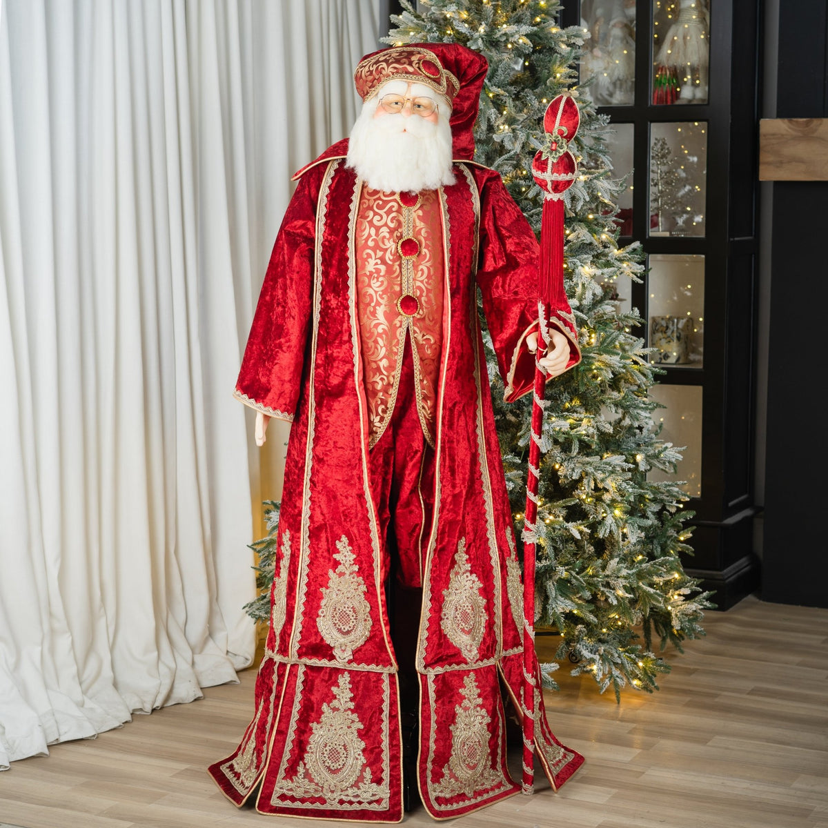 Life-Sized Traditional Red & Gold Standing Santa