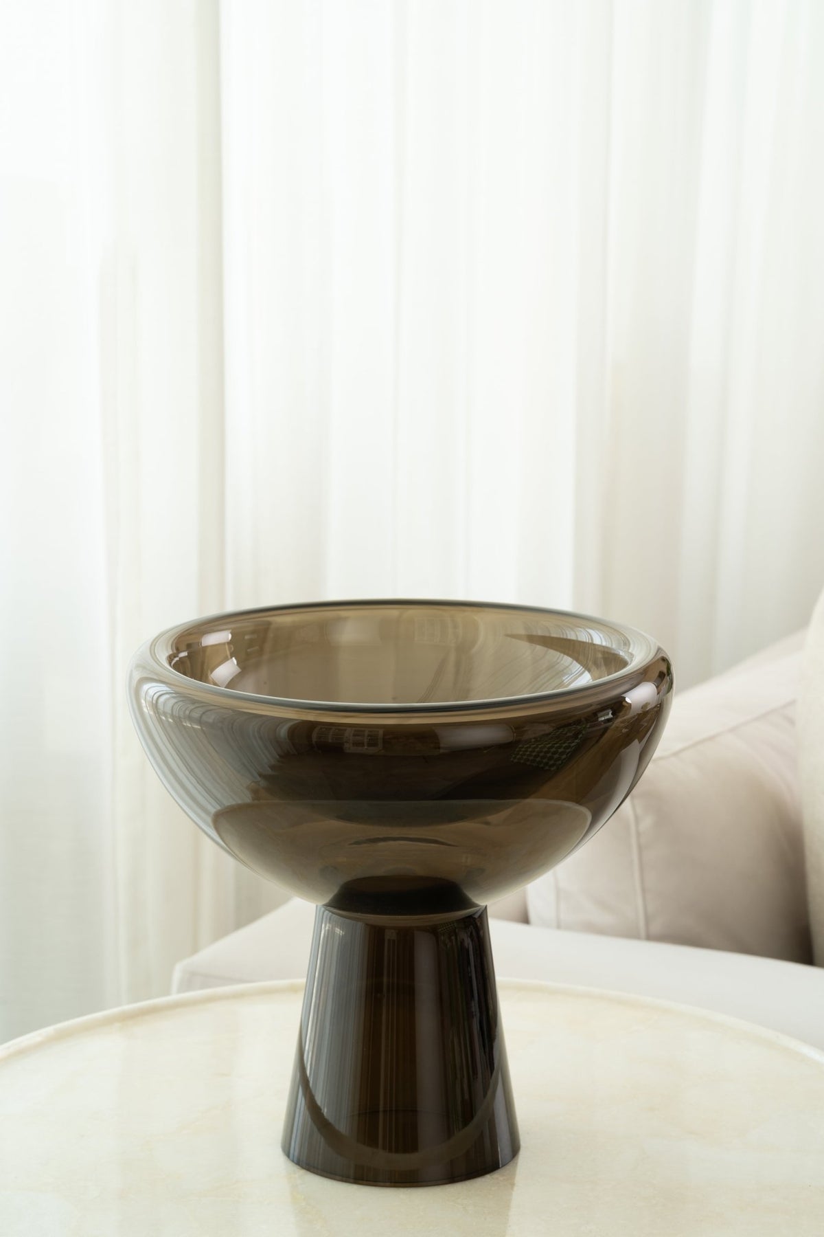 Light Smoke Hand-Blown Glass Deep Bowl