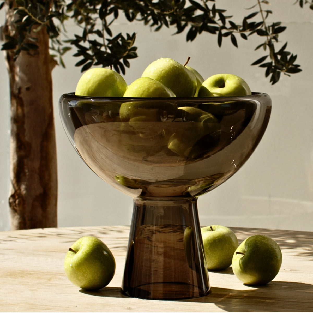 Light Smoke Hand-Blown Glass Deep Bowl