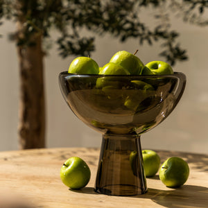 Light Smoke Hand-Blown Glass Deep Bowl