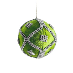 Lime Green Velvet Ball Ornament with Crystal Rhinestones - Set of 6 - ironyhome