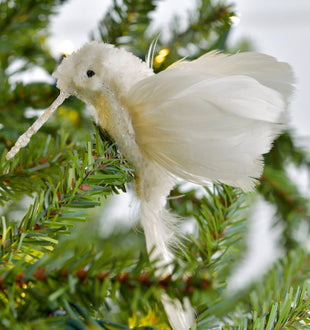 Majestic White Bird with Fluted Tail Clip-on Ornament - Set of 6 - ironyhome
