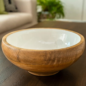 Mango Wood & Enamel Medium Bowl - ironyhome