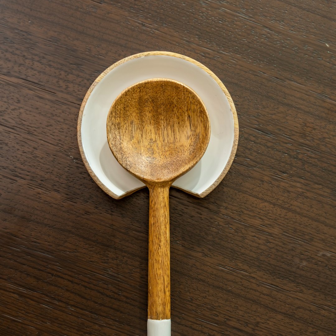 Mango Wood & Enamel Spoon Rest