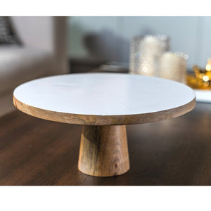 Mango Wood & White Enamel Cake Stand