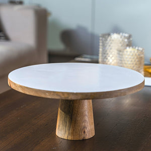 Mango Wood & White Enamel Cake Stand