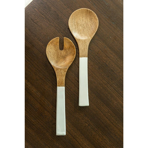 Mango Wood & White Enamel Large Serving Set