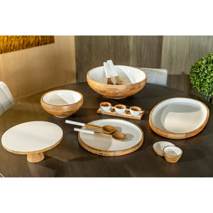 Mango Wood & White Enamel Large Serving Set