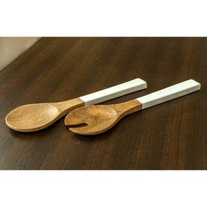 Mango Wood & White Enamel Large Serving Set