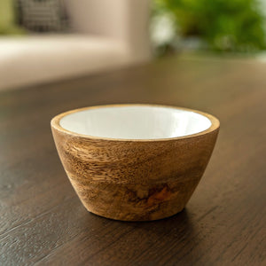 Mango Wood & White Enamel Nut Bowl - Small