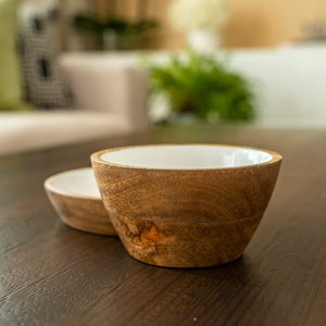 Mango Wood & White Enamel Nut Bowl - Small