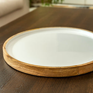 Mango Wood & White Enamel Round Platter - ironyhome