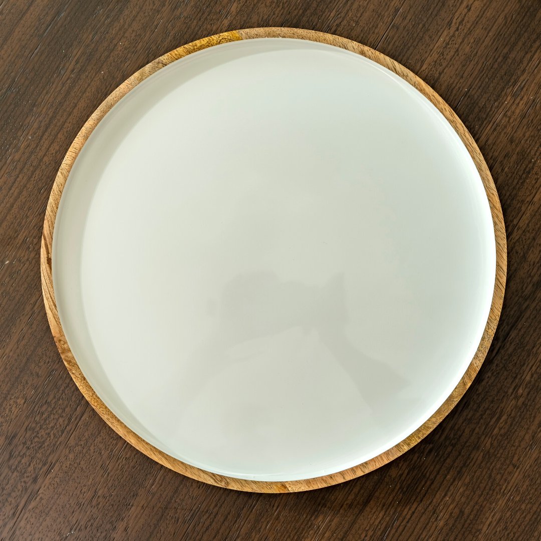 Mango Wood & White Enamel Round Platter