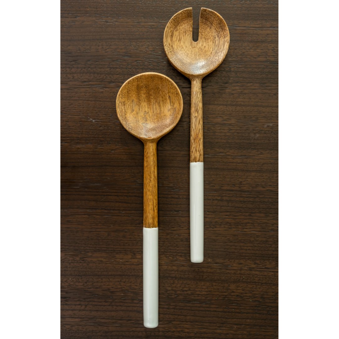 Mango Wood & White Enamel Serving Set