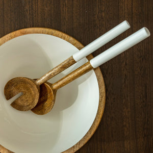 Mango Wood & White Enamel Serving Set