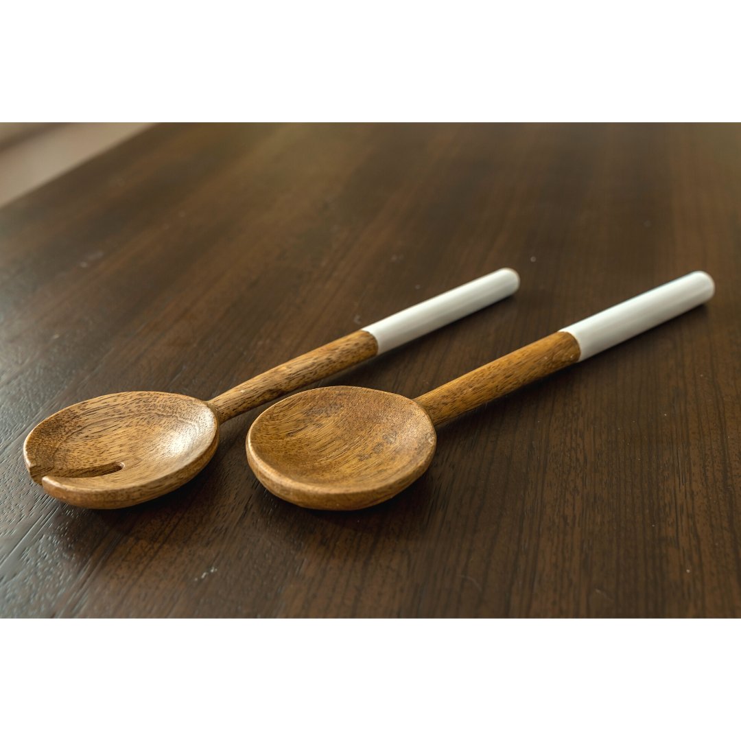 Mango Wood & White Enamel Serving Set