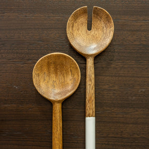 Mango Wood & White Enamel Serving Set