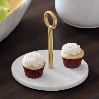 Marble Cake Stand With Rounded Gold Handle - ironyhome