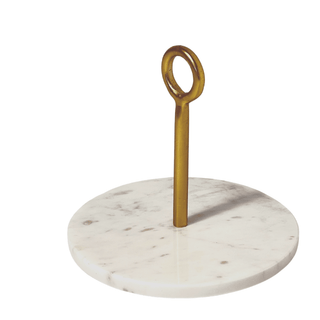 Marble Cake Stand With Rounded Gold Handle - ironyhome