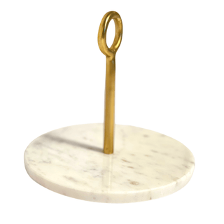 Marble Cake Stand With Rounded Gold Handle - ironyhome