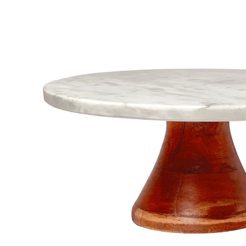 Marble cake stand with wooden base