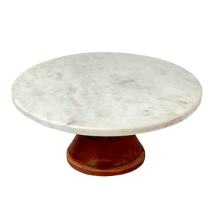 Marble cake stand with wooden base