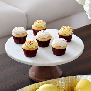 Marble cake stand with wooden base