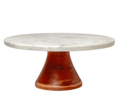 MARBLE CAKE STAND WITH WOODEN BASE - ironyhome