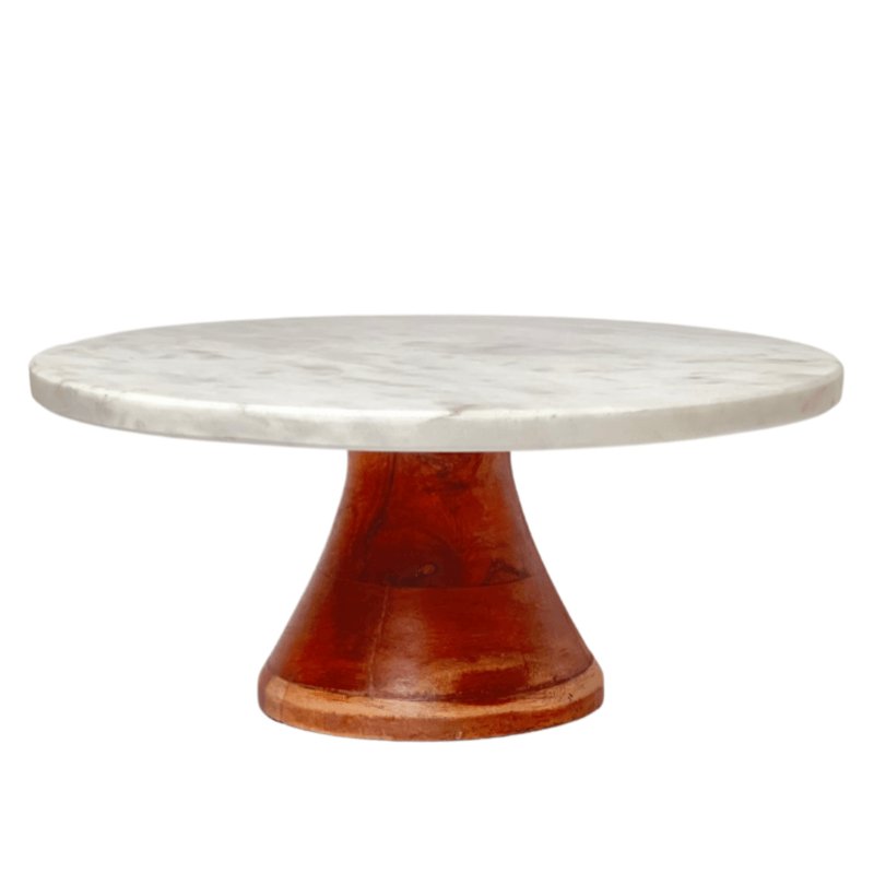 Marble cake stand with wooden base