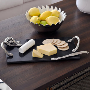 Marble Cheese Board And Pairing Knife With Antique Rose Detailing - ironyhome