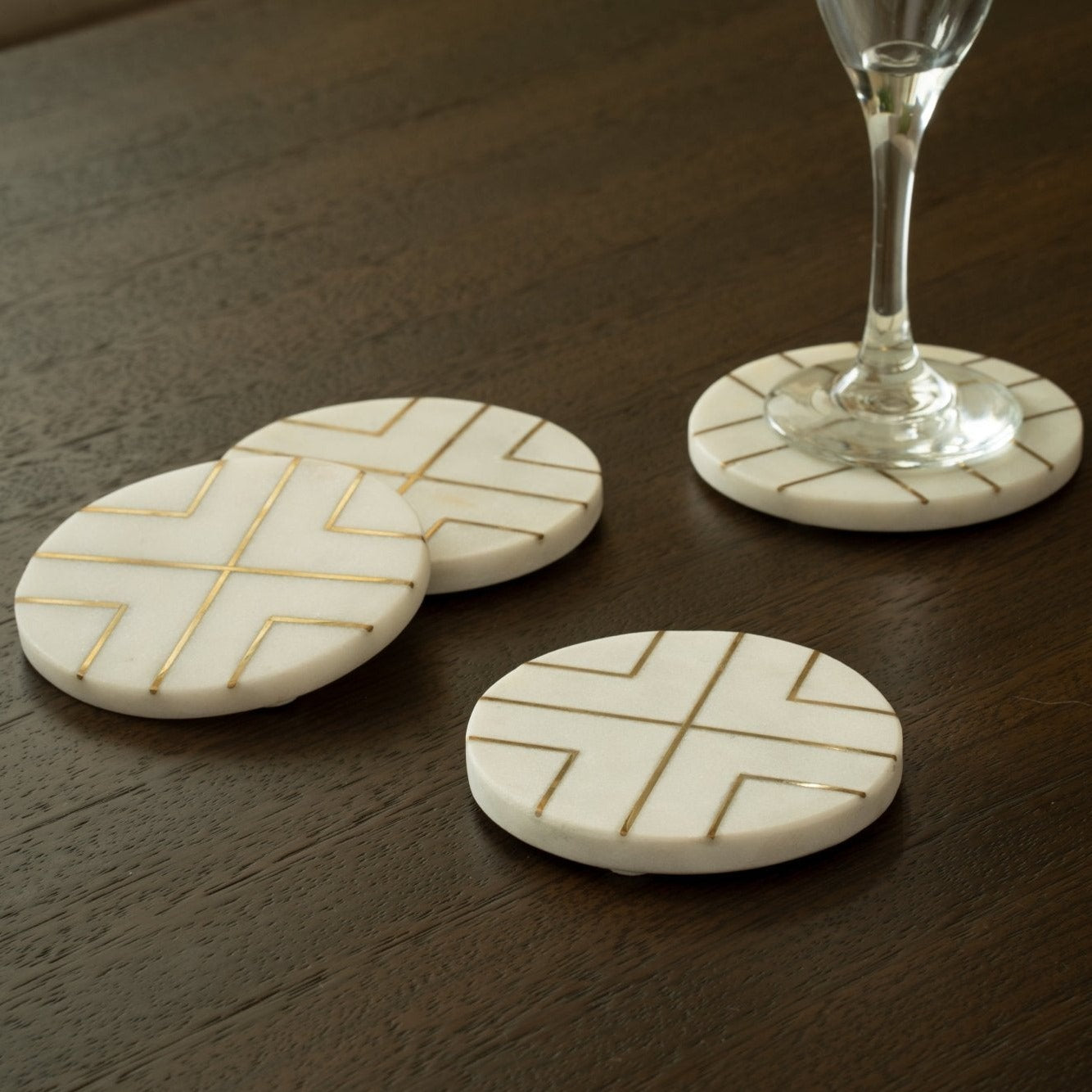 Marble Coaster with Brass Strip Detailing - Set of 4