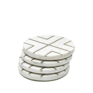 Marble Coaster with Brass Strip Detailing - Set of 4