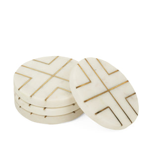 Marble Coaster with Brass Strip Detailing - Set of 4