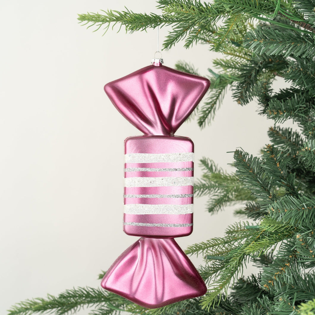 Matte Fuchsia Toffee Ornament with Silver Glitter - Set of 4 - ironyhome