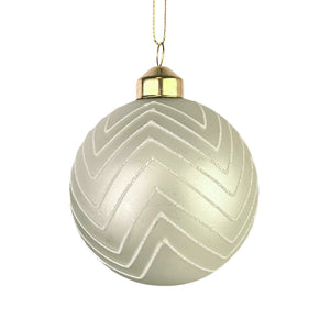 Matte Pearl Ball Ornament with Glitter Stripes